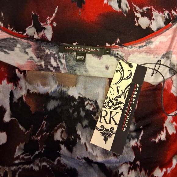 NWT Robert Kitchen Women's Red Black Gray Printed Blouse Long Sleeve Top Size 10 - Picture 8 of 8